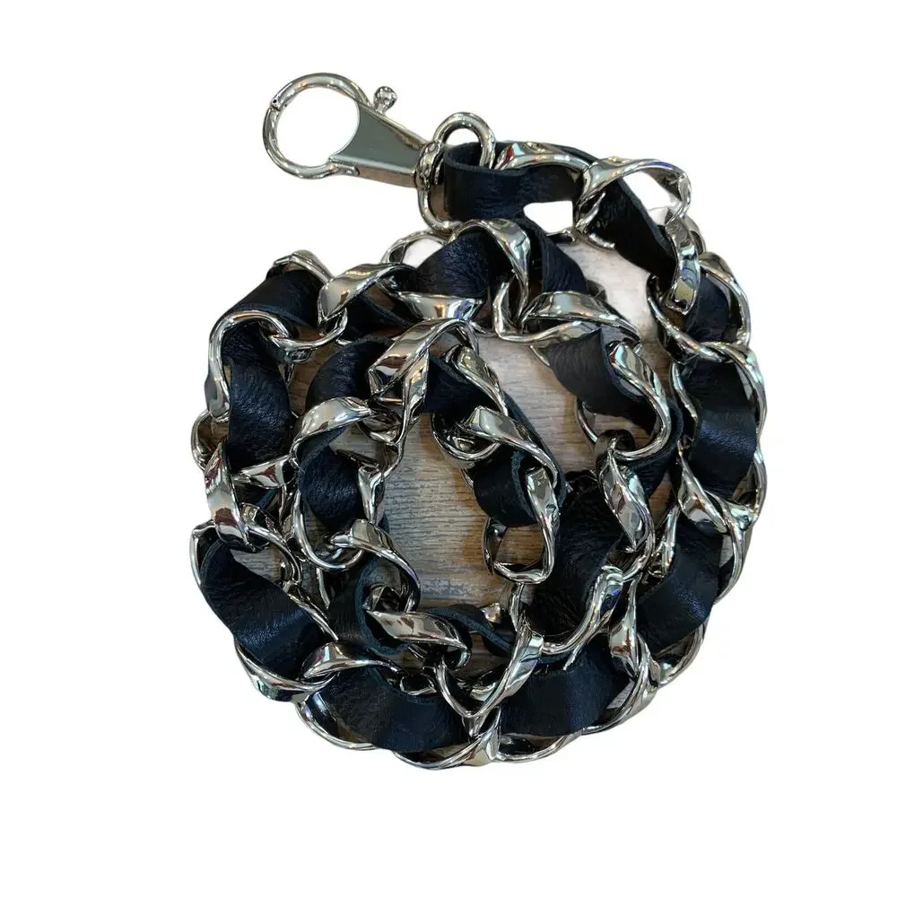 Seril LA Edgy Statement Belt Italian Black leather & Chunky Silver Chain